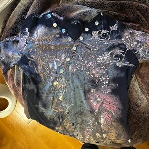 Colorful Graphic Button-Up Top